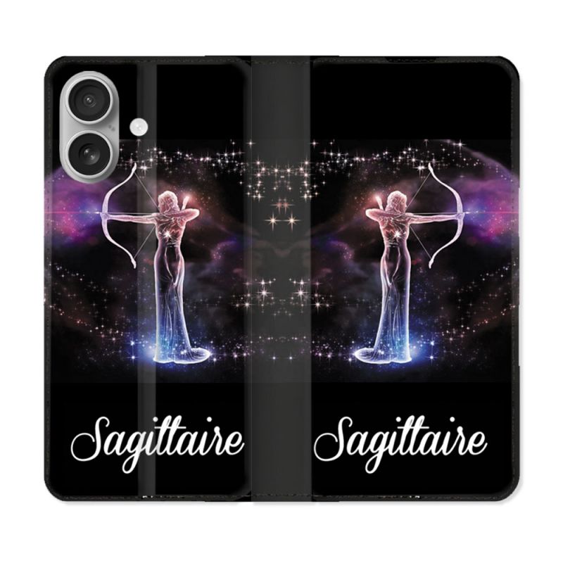 Housse Cuir Portefeuille Pour Iphone 16 Plus Signe Zodiaque 2 Sagittaire