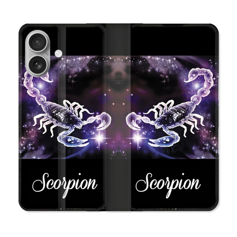 Housse Cuir Portefeuille Pour Iphone 16 Plus Signe Zodiaque 2 Scorpion