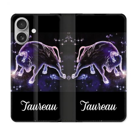 Housse Cuir Portefeuille Pour Iphone 16 Plus Signe Zodiaque 2 Taureau