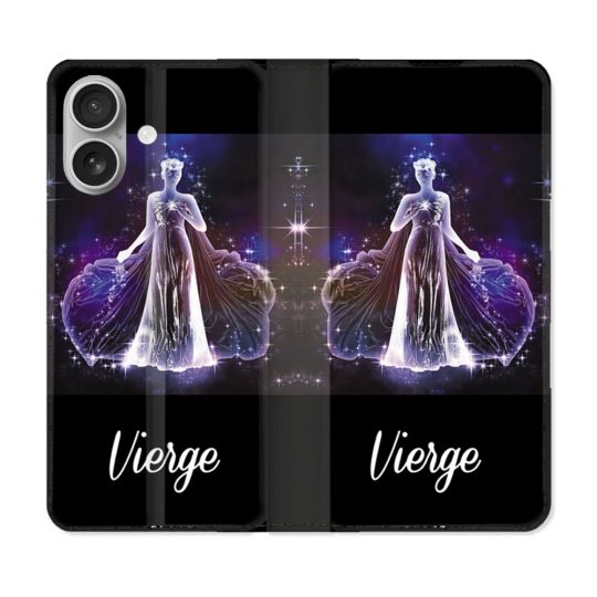 Housse Cuir Portefeuille Pour Iphone 16 Plus Signe Zodiaque 2 Vierge
