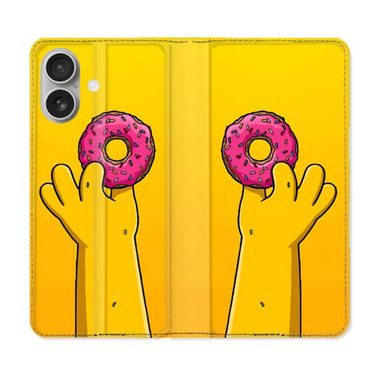 Housse Cuir Portefeuille Pour Iphone 16 Plus Simpson Donuts