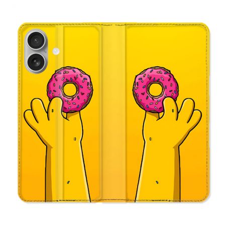 Housse Cuir Portefeuille Pour Iphone 16 Plus Simpson Donuts