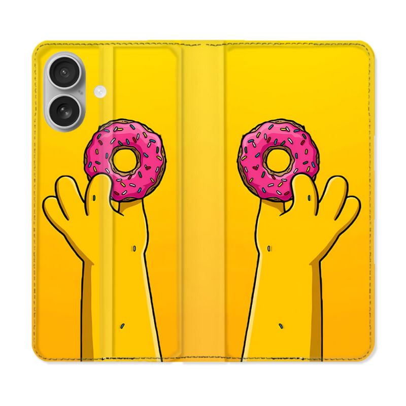Housse Cuir Portefeuille Pour Iphone 16 Plus Simpson Donuts