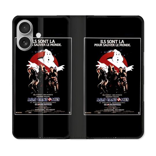 Housse Cuir Portefeuille Pour Iphone 16 Plus SOS Fantome Affiche