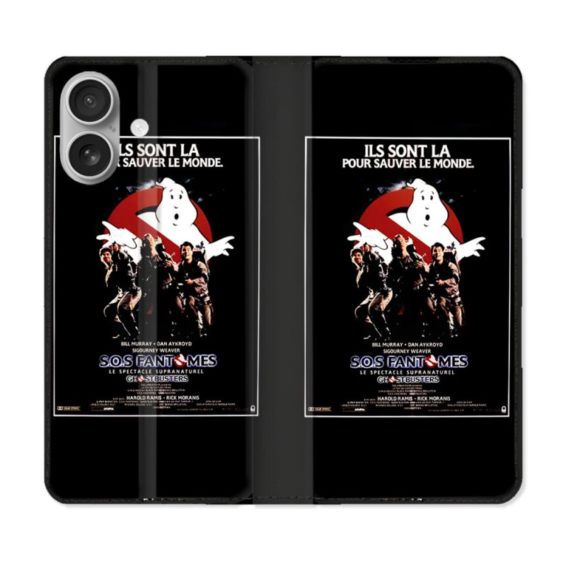 Housse Cuir Portefeuille Pour Iphone 16 Plus SOS Fantome Affiche