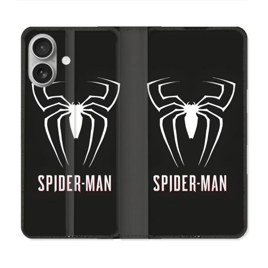 Housse Cuir Portefeuille Pour Iphone 16 Plus Spiderman Logo