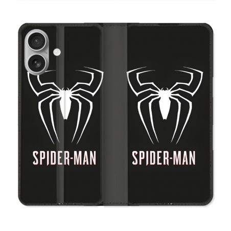 Housse Cuir Portefeuille Pour Iphone 16 Plus Spiderman Logo