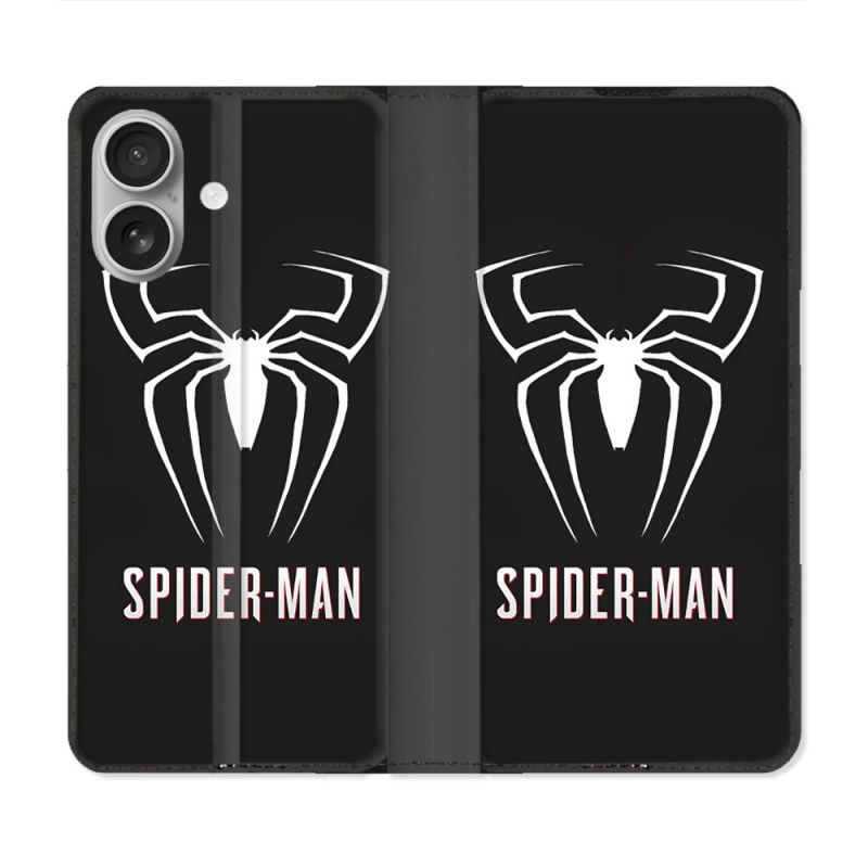 Housse Cuir Portefeuille Pour Iphone 16 Plus Spiderman Logo