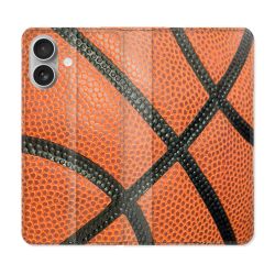 Housse Cuir Portefeuille Pour Iphone 16 Plus Sport Ballon Basket