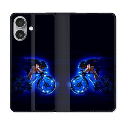 Housse Cuir Portefeuille Pour Iphone 16 Plus Sport Cyclisme Bleu