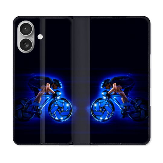 Housse Cuir Portefeuille Pour Iphone 16 Plus Sport Cyclisme Bleu