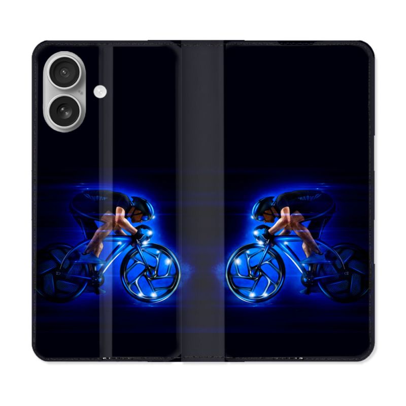 Housse Cuir Portefeuille Pour Iphone 16 Plus Sport Cyclisme Bleu
