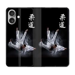 Housse Cuir Portefeuille Pour Iphone 16 Plus Sport Judo Noir
