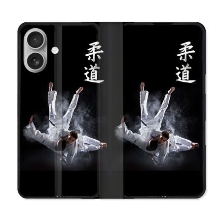 Housse Cuir Portefeuille Pour Iphone 16 Plus Sport Judo Noir