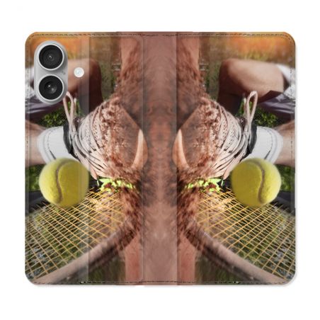 Housse Cuir Portefeuille Pour Iphone 16 Plus Sport Tennis Glissade