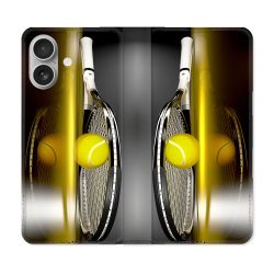 Housse Cuir Portefeuille Pour Iphone 16 Plus Sport Tennis Reflet