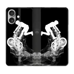 Housse Cuir Portefeuille Pour Iphone 16 Plus Sport VTT Noir