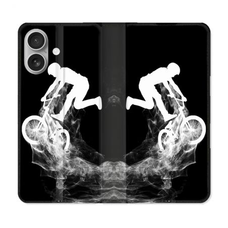 Housse Cuir Portefeuille Pour Iphone 16 Plus Sport VTT Noir