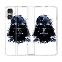 Housse Cuir Portefeuille Pour Iphone 16 Plus Star Wars - Dark Vador Blanc