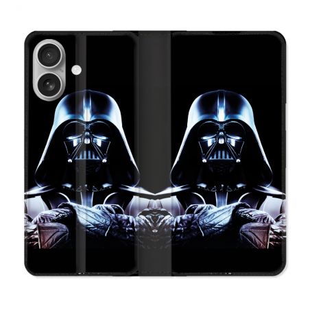 Housse Cuir Portefeuille Pour Iphone 16 Plus Star Wars - Dark Vador Noir