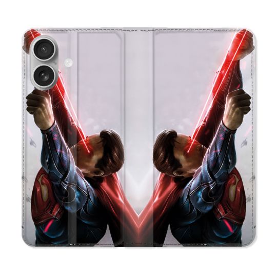Housse Cuir Portefeuille Pour Iphone 16 Plus Superman Laser