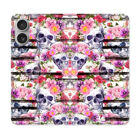 Housse Cuir Portefeuille Pour Iphone 16 Plus Tete de Mort Pattern