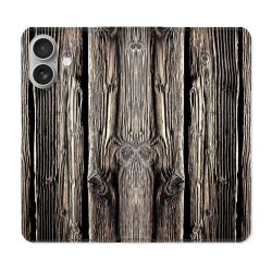 Housse Cuir Portefeuille Pour Iphone 16 Plus Texture Bois