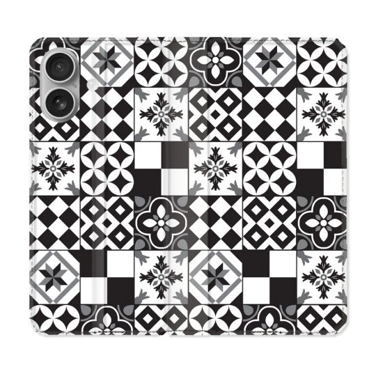 Housse Cuir Portefeuille Pour Iphone 16 Plus Texture Carreau Ciment Noir