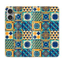Housse Cuir Portefeuille Pour Iphone 16 Plus Texture Carreau Ciment Orange