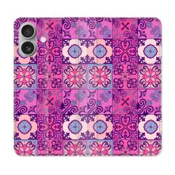 Housse Cuir Portefeuille Pour Iphone 16 Plus Texture Carreau Ciment Violet