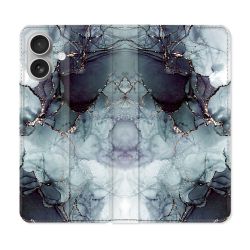 Housse Cuir Portefeuille Pour Iphone 16 Plus Texture Marbre Gris
