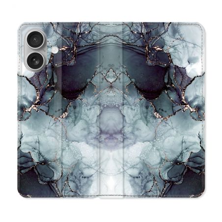 Housse Cuir Portefeuille Pour Iphone 16 Plus Texture Marbre Gris