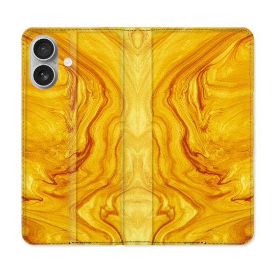 Housse Cuir Portefeuille Pour Iphone 16 Plus Texture Marbre Jaune