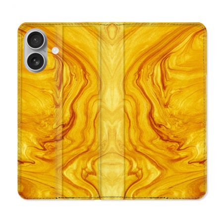Housse Cuir Portefeuille Pour Iphone 16 Plus Texture Marbre Jaune