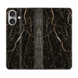 Housse Cuir Portefeuille Pour Iphone 16 Plus Texture Marbre Noir