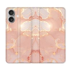 Housse Cuir Portefeuille Pour Iphone 16 Plus Texture Marbre Rose