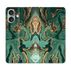 Housse Cuir Portefeuille Pour Iphone 16 Plus Texture Marbre Vert