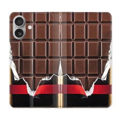 Housse Cuir Portefeuille Pour Iphone 16 Plus Texture Trompe Oeil Chocolat