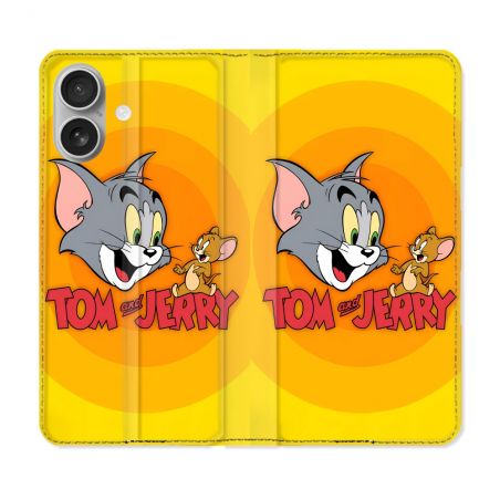 Housse Cuir Portefeuille Pour Iphone 16 Plus Tom Jerry