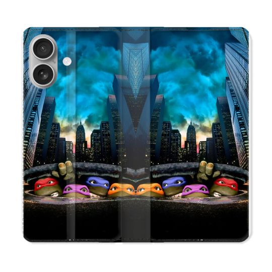Housse Cuir Portefeuille Pour Iphone 16 Plus Tortue Ninja Ville