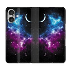 Housse Cuir Portefeuille Pour Iphone 16 Plus Univers Bleu Violet