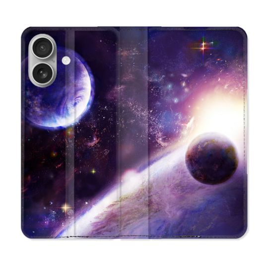 Housse Cuir Portefeuille Pour Iphone 16 Plus Univers Planete Stellaire