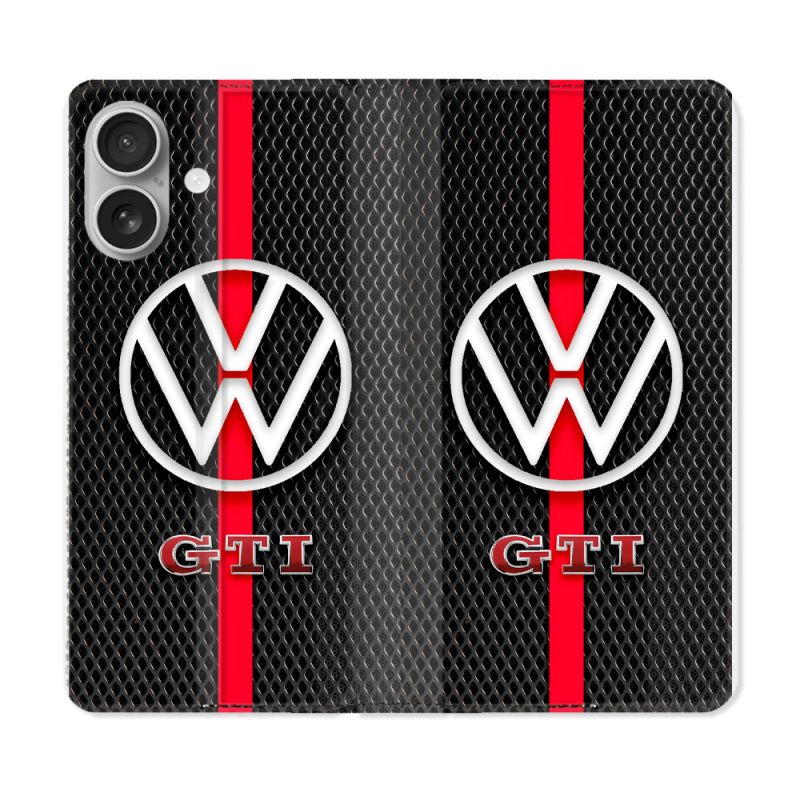 Housse Cuir Portefeuille Pour Iphone 16 Plus Volkwagen Line