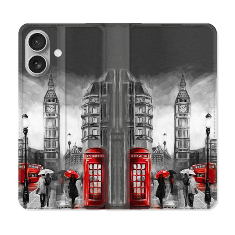 Housse Cuir Portefeuille Pour Iphone 16 Plus Voyage Angleterre Londres Vintage