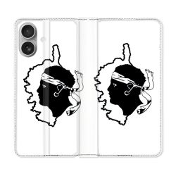 Housse Cuir Portefeuille Pour Iphone 16 Plus Voyage Corse Blanc