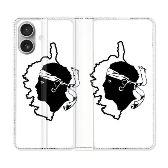 Housse Cuir Portefeuille Pour Iphone 16 Plus Voyage Corse Blanc