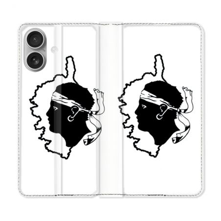 Housse Cuir Portefeuille Pour Iphone 16 Plus Voyage Corse Blanc