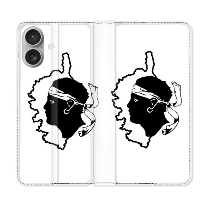 Housse Cuir Portefeuille Pour Iphone 16 Plus Voyage Corse Blanc
