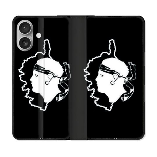 Housse Cuir Portefeuille Pour Iphone 16 Plus Voyage Corse Noir