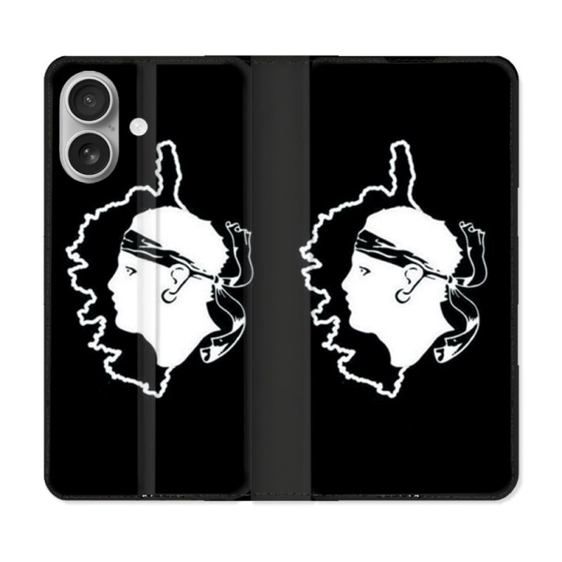 Housse Cuir Portefeuille Pour Iphone 16 Plus Voyage Corse Noir